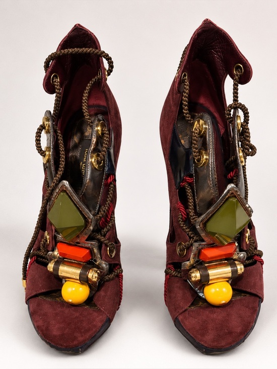 Louis Vuitton Shoes - Louis Vuitton Spicy Runway 2009 Burgundy Suede Embellished Platform Heels | Rare